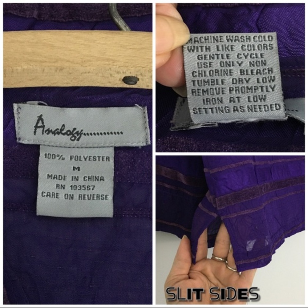 Analogy Royal Purple Shirt Top M Crinkle Velvet Sheer Woman’s Classy Dressy - Picture 4 of 9